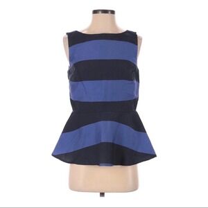 BANANA REPUBLIC Peplum Blue Black Two Tone Stripe Blouse Size 4 NEW